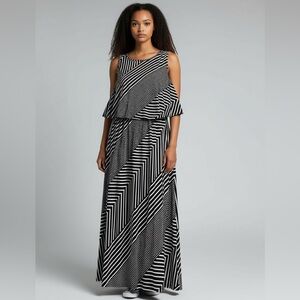 Sabrina Lauren Chic Black White Geometric Maxi Dress XL